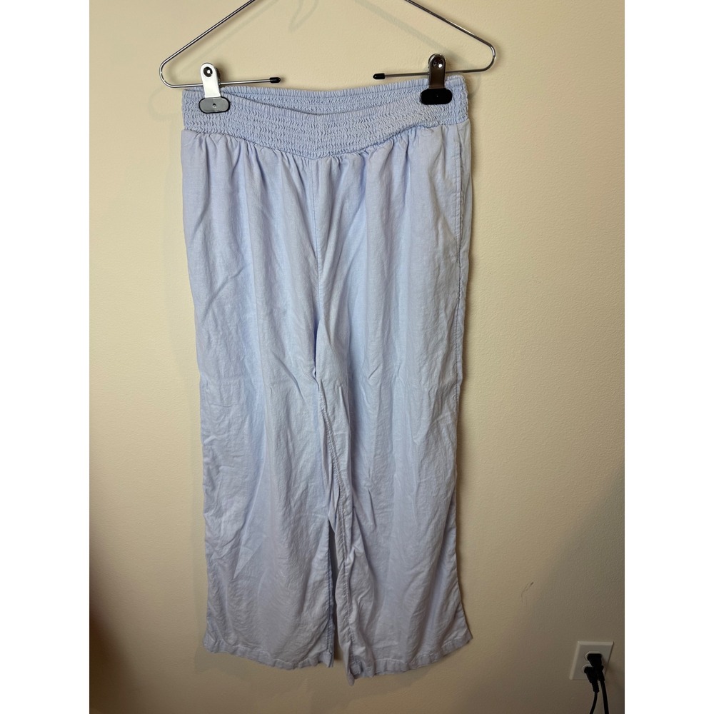 Aerie Light Blue Linen Blend Smocked Wide Leg Pants Womens Medium